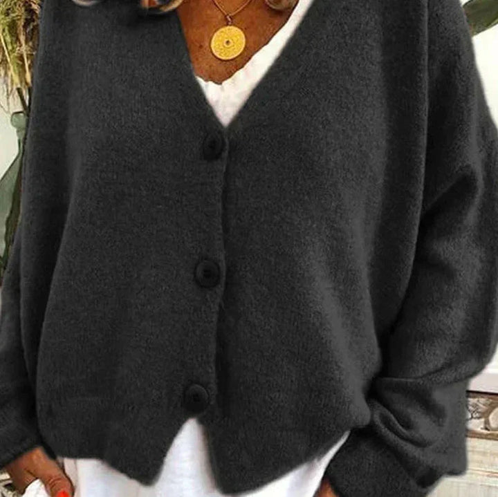 Women's V-neck button cardigan with long sleeves