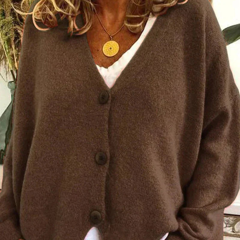 Women's V-neck button cardigan with long sleeves