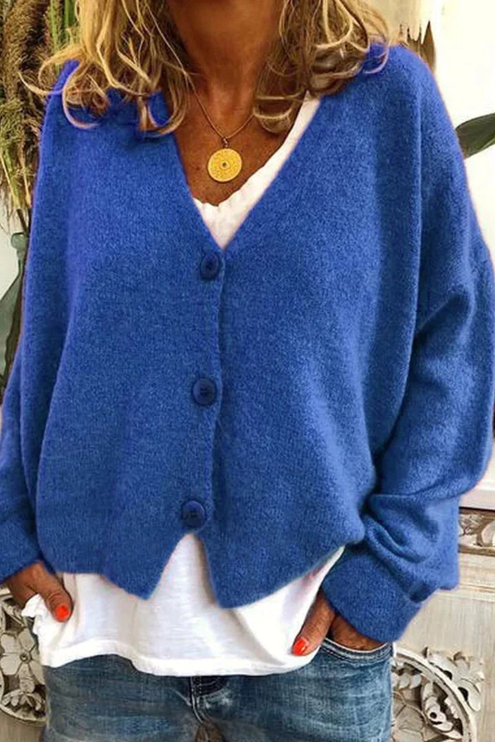 Women's V-neck knit cardigan with button front