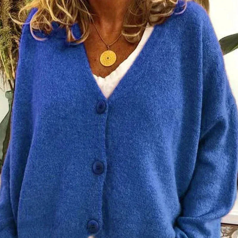 Women's V-neck button cardigan with long sleeves