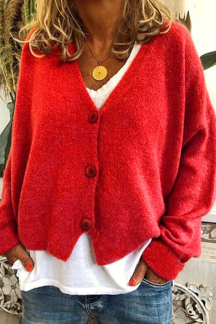 Women's V-neck knit cardigan with button front