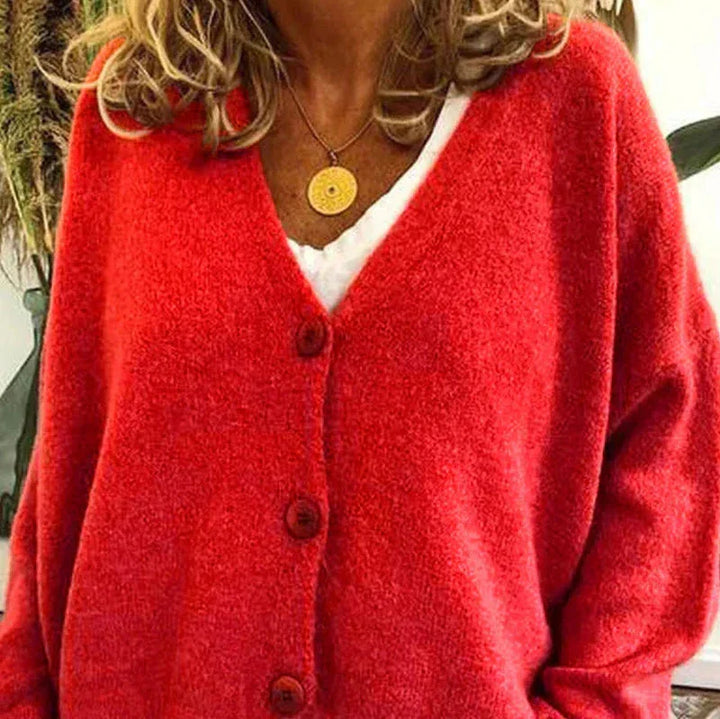 Women's V-neck button cardigan with long sleeves