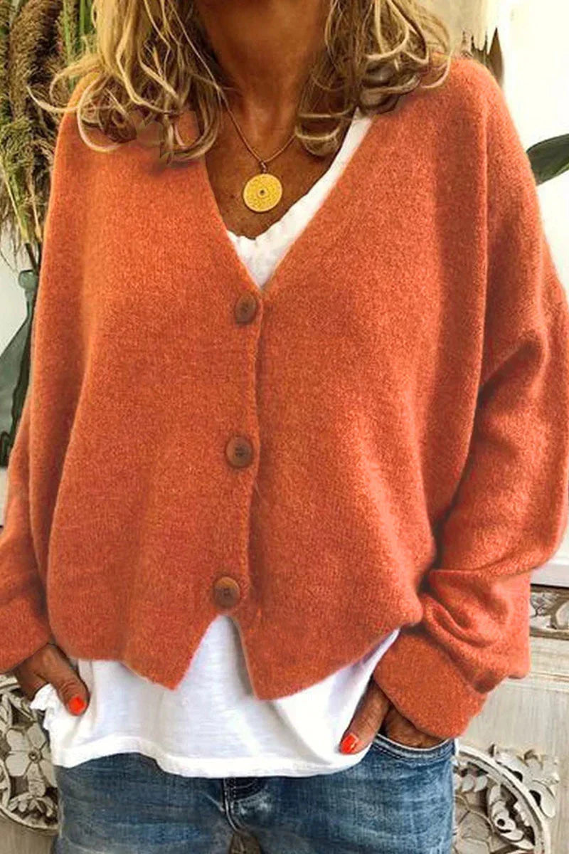 Women's V-neck knit cardigan with button front