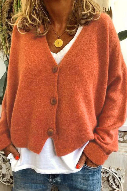 Women's V-neck knit cardigan with button front