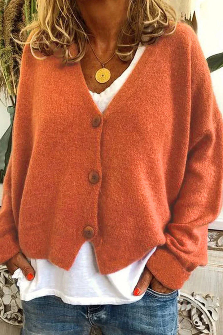 Women's V-neck knit cardigan with button front