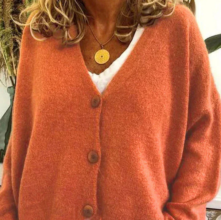 Women's V-neck button cardigan with long sleeves