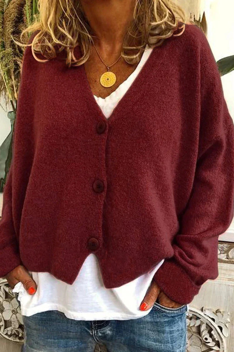 Women's V-neck knit cardigan with button front