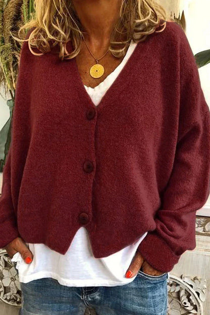 Women's V-neck knit cardigan with button front