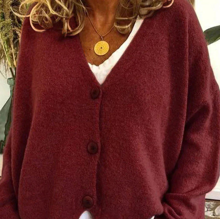 Women's V-neck button cardigan with long sleeves