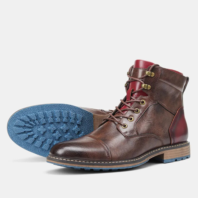 Men's brown lace-up ankle boots with side zipper