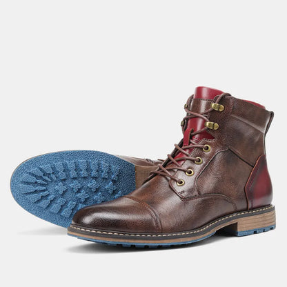 Men's brown lace-up ankle boots with side zipper