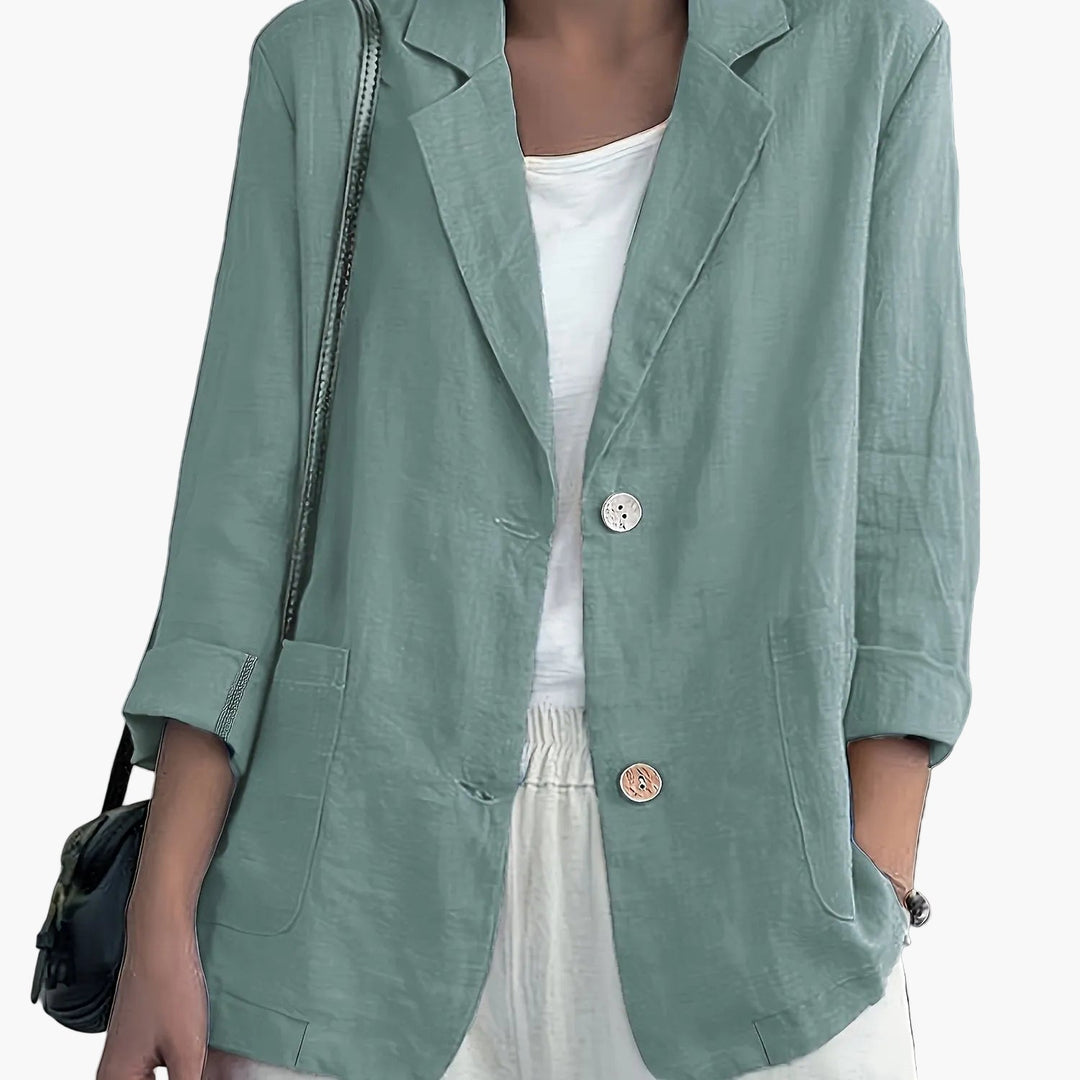 Women's casual blazer with notched lapels and patch pockets