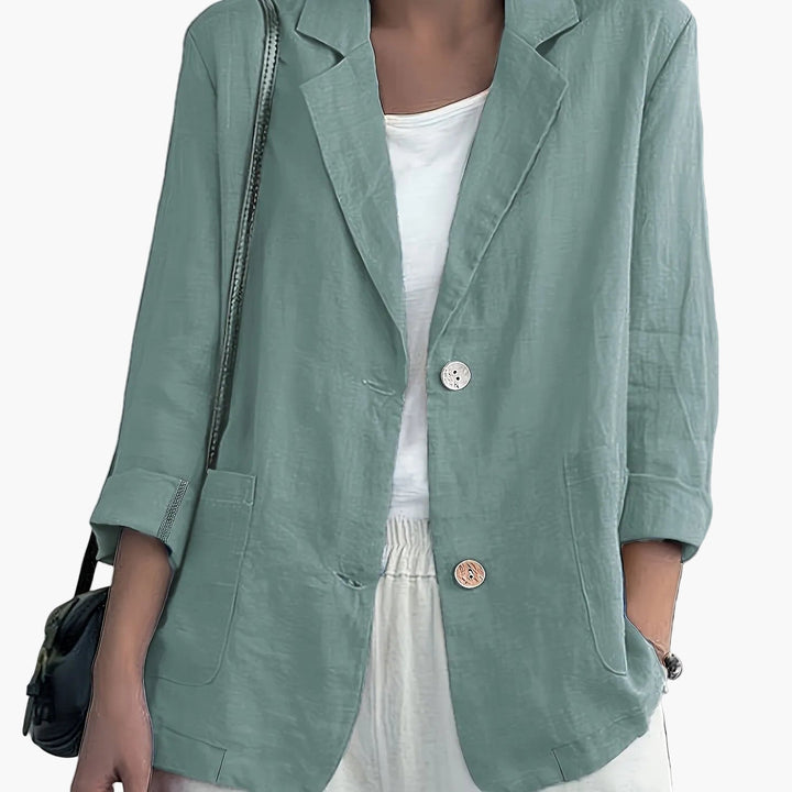 Women's casual blazer with notched lapels and patch pockets