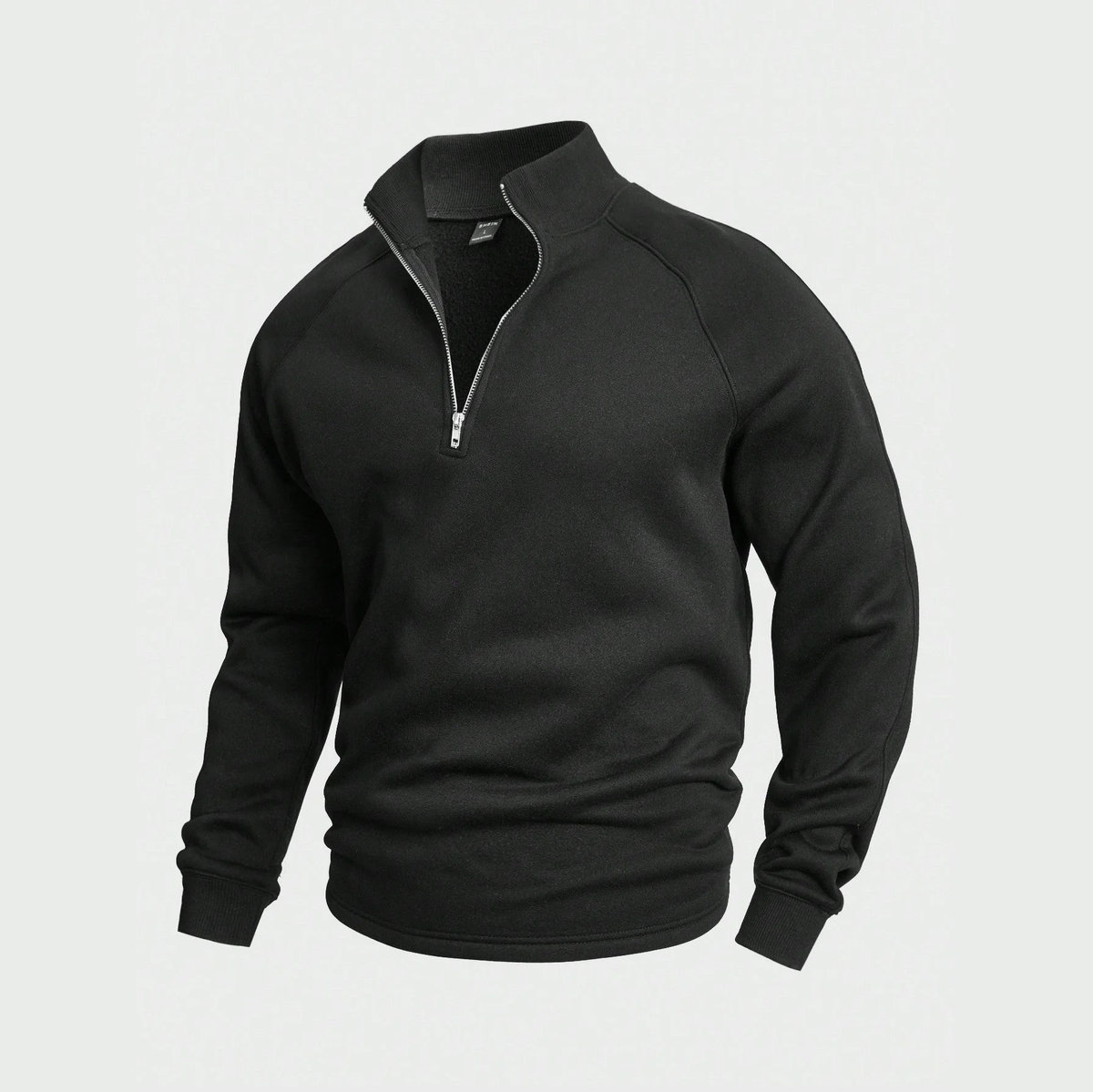 Men's plain half-zip pullover with stand collar and long sleeves