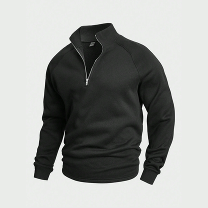 Men's plain half-zip pullover with stand collar and long sleeves
