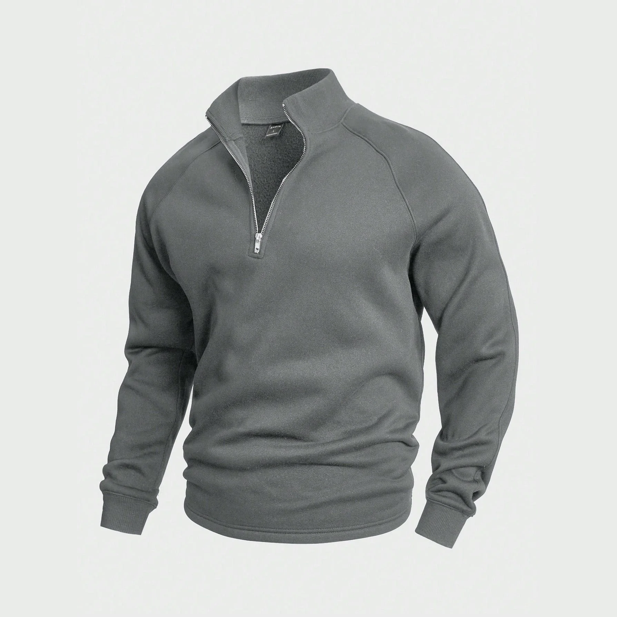 Men's plain half-zip pullover with stand collar and long sleeves