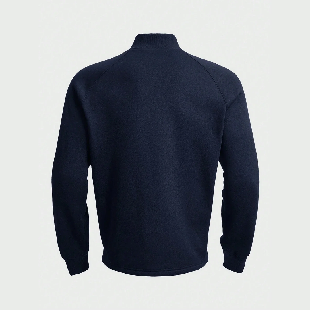 Men's plain half-zip pullover with stand collar and long sleeves