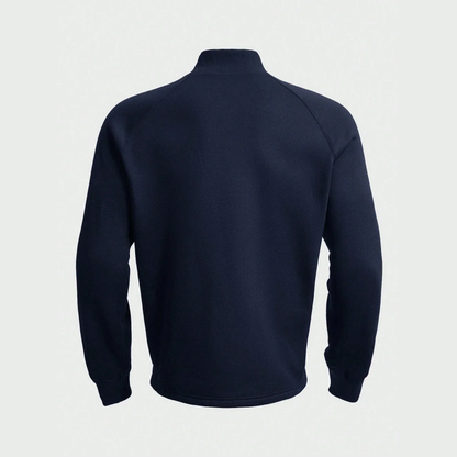 Men's plain half-zip pullover with stand collar and long sleeves