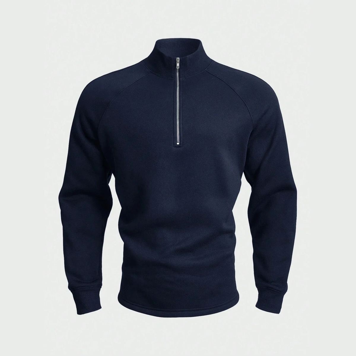 Men's plain half-zip pullover with stand collar and long sleeves