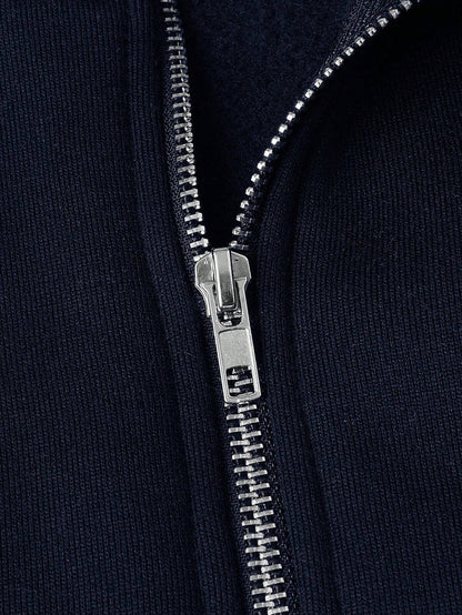 Men's plain half-zip pullover with stand collar and long sleeves