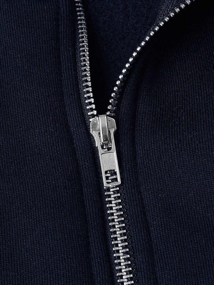 Men's plain half-zip pullover with stand collar and long sleeves
