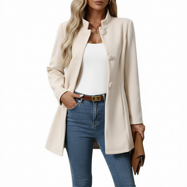 Women's A-line button front coat with raised collar