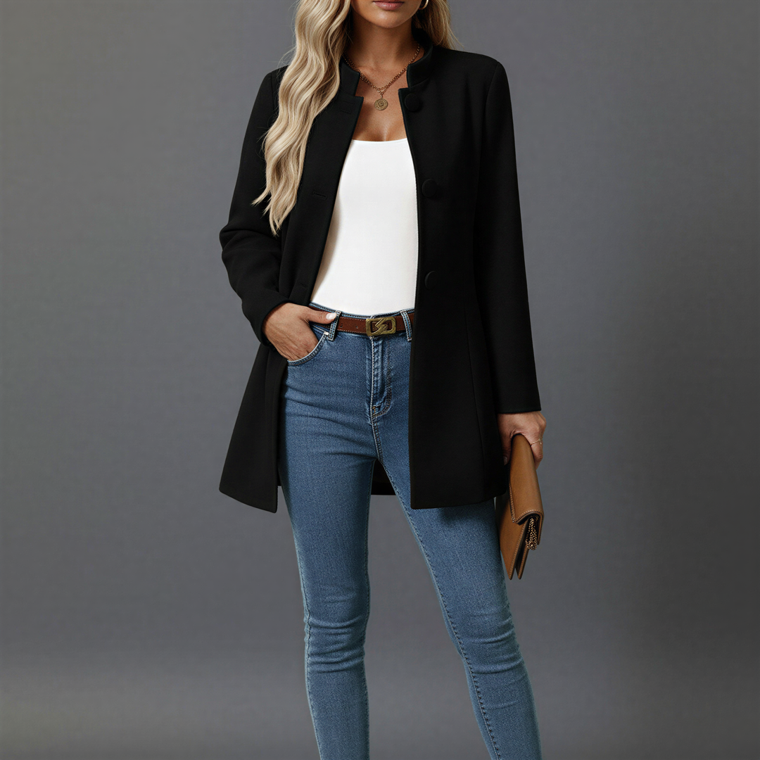 Women's A-line button front coat with raised collar