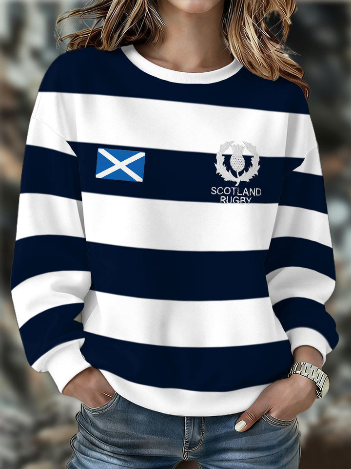 Women's navy and white striped Scotland Rugby sweatshirt