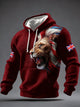 Men's lion print hoodie with drawstring hood and kangaroo pocket