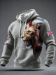 Men's lion print hoodie with drawstring hood and kangaroo pocket