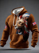 Men's lion print hoodie with drawstring hood and kangaroo pocket