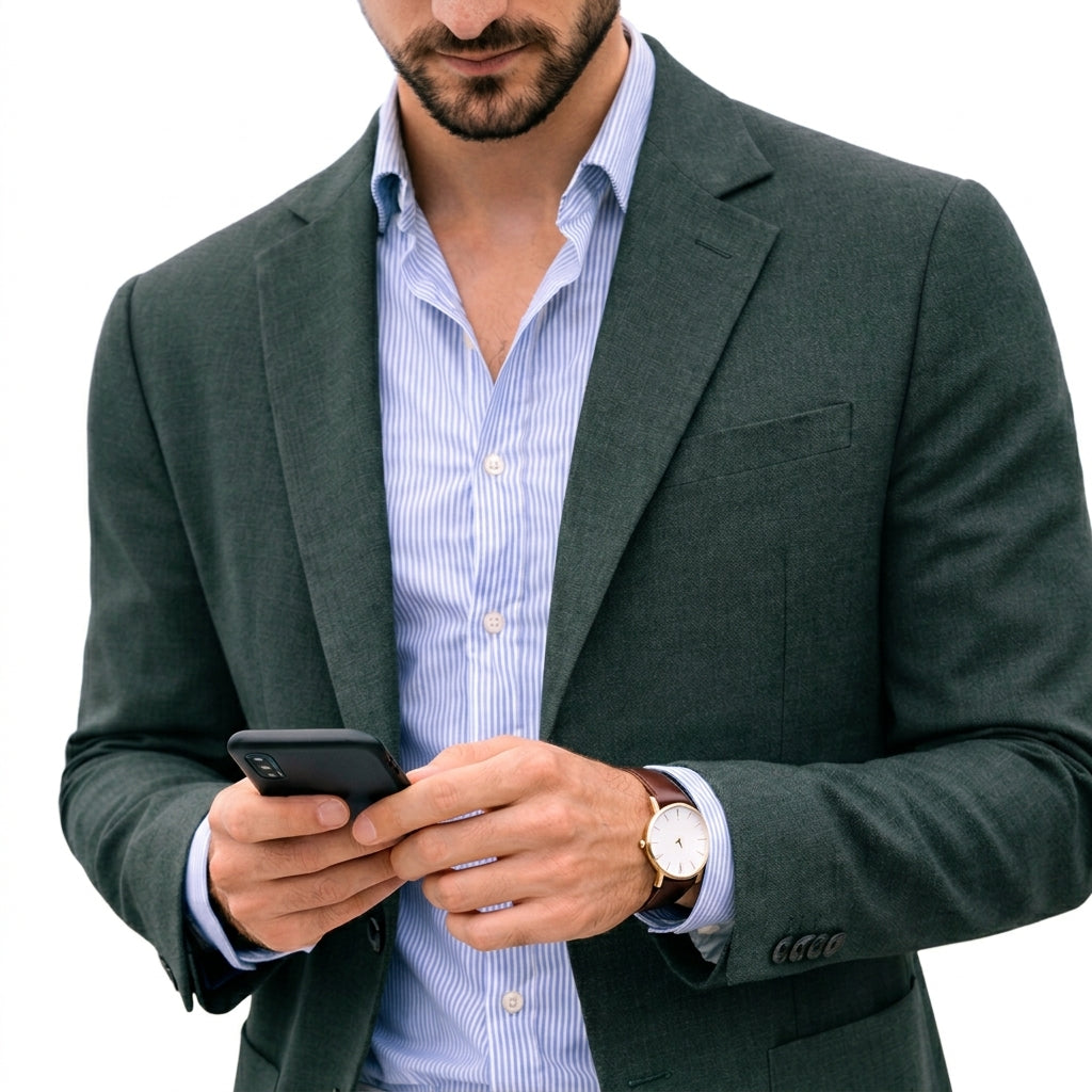 Men's knit blazer with notched lapels, long sleeves and front pockets