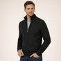 Men's textured zip sweater with raised mock neck and ribbed trims