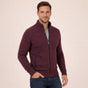 Men's textured zip sweater with raised mock neck and ribbed trims