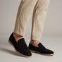 Men's plain penny loafers with moc toe stitching and low heels