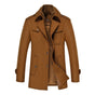 Men's double-breasted coat with stand collar, flap pockets and long sleeves