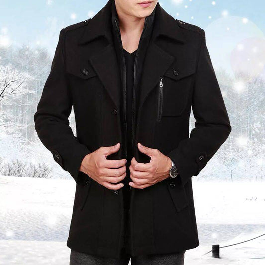 Manteau homme à double boutonnage et col montant, manches longues
