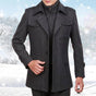 Men's double-breasted coat with stand collar, flap pockets and long sleeves