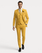 Men's three-piece suit with notched lapels, buttoned waistcoat and tailored trousers