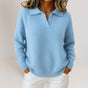 Women's collared knit sweater with button placket and long sleeves