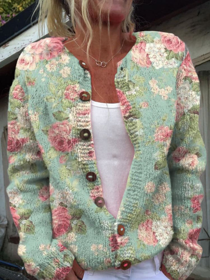 Women's floral cardigan with long sleeves and front buttons