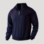 Men's cable knit half-zip sweater with mock neck and long sleeves