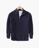 Cable knit sweater with mock collar, quarter zip and ribbed trims