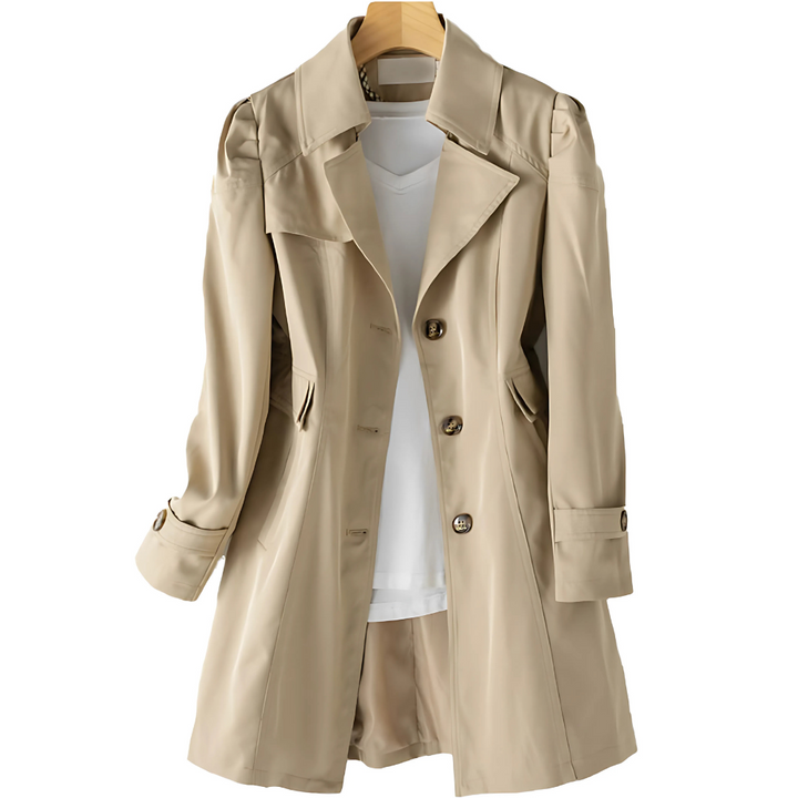Women's classic trench coat with notched collar and buttons