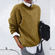 Women's crew neck knit sweater with long sleeves and ribbed trims