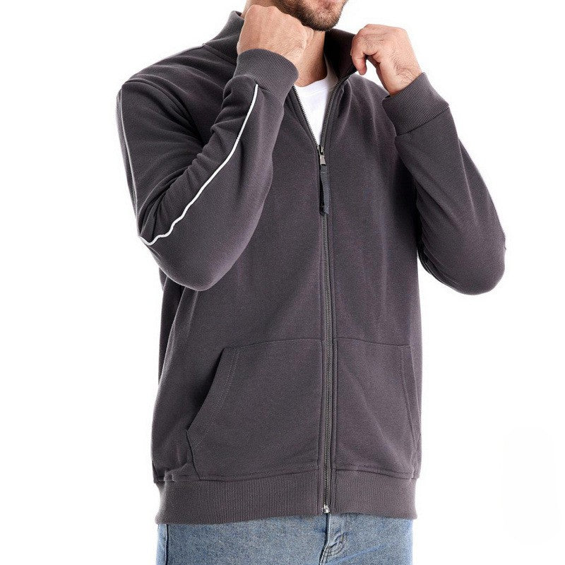 Men's high-neck zip sweatshirt with long sleeves and front pouch pockets