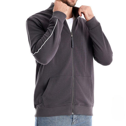 Men's high-neck zip sweatshirt with long sleeves and front pouch pockets