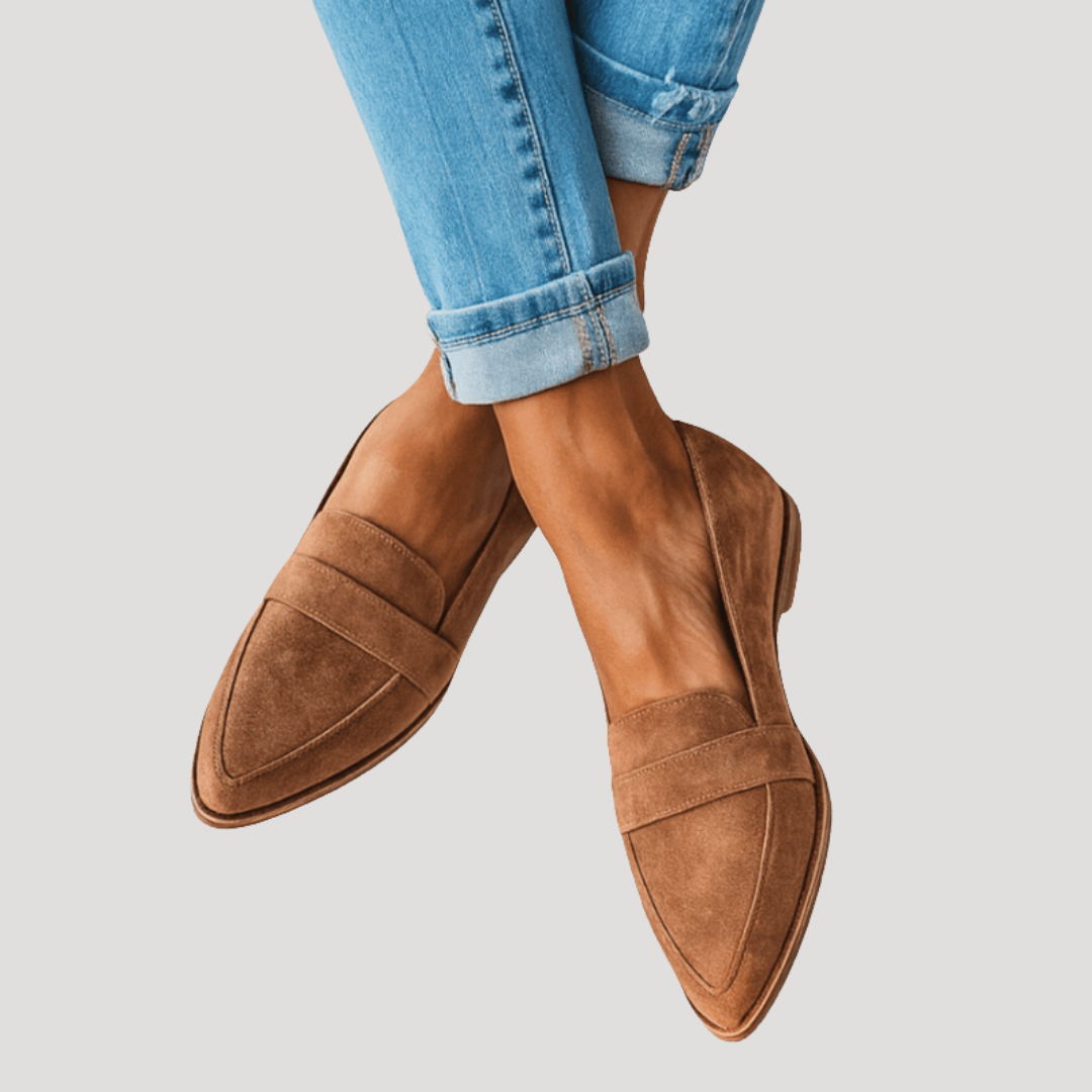 Women's penny loafers with almond toes, low heels and vamp straps
