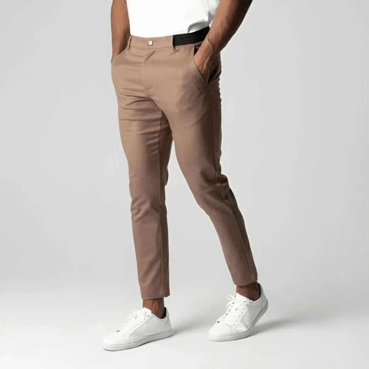 Men's slim chino trousers with cropped legs and front pockets