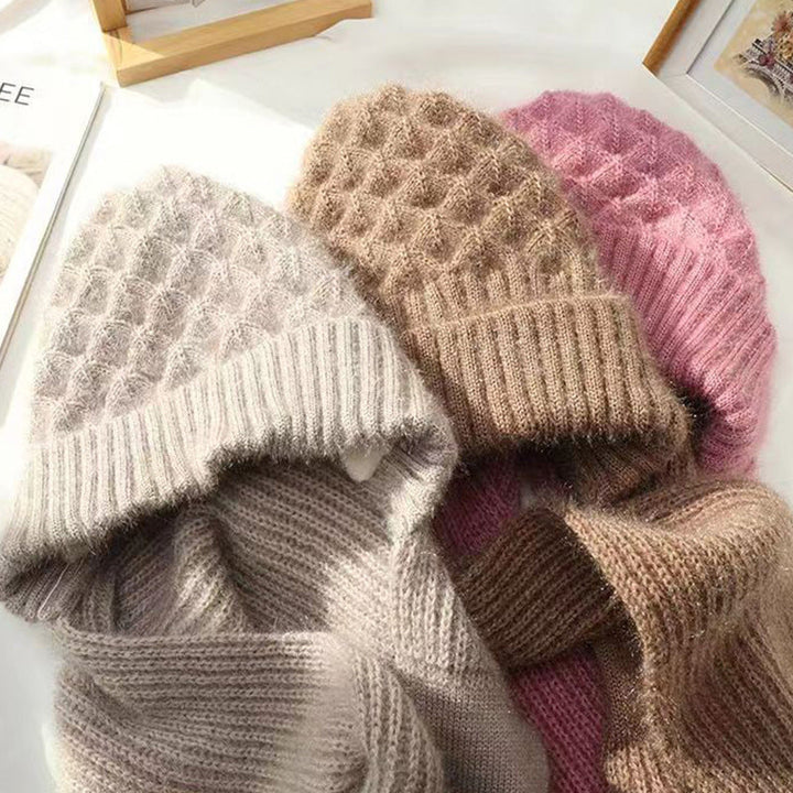 Women's ribbed knit hat and long scarf set with ear coverage